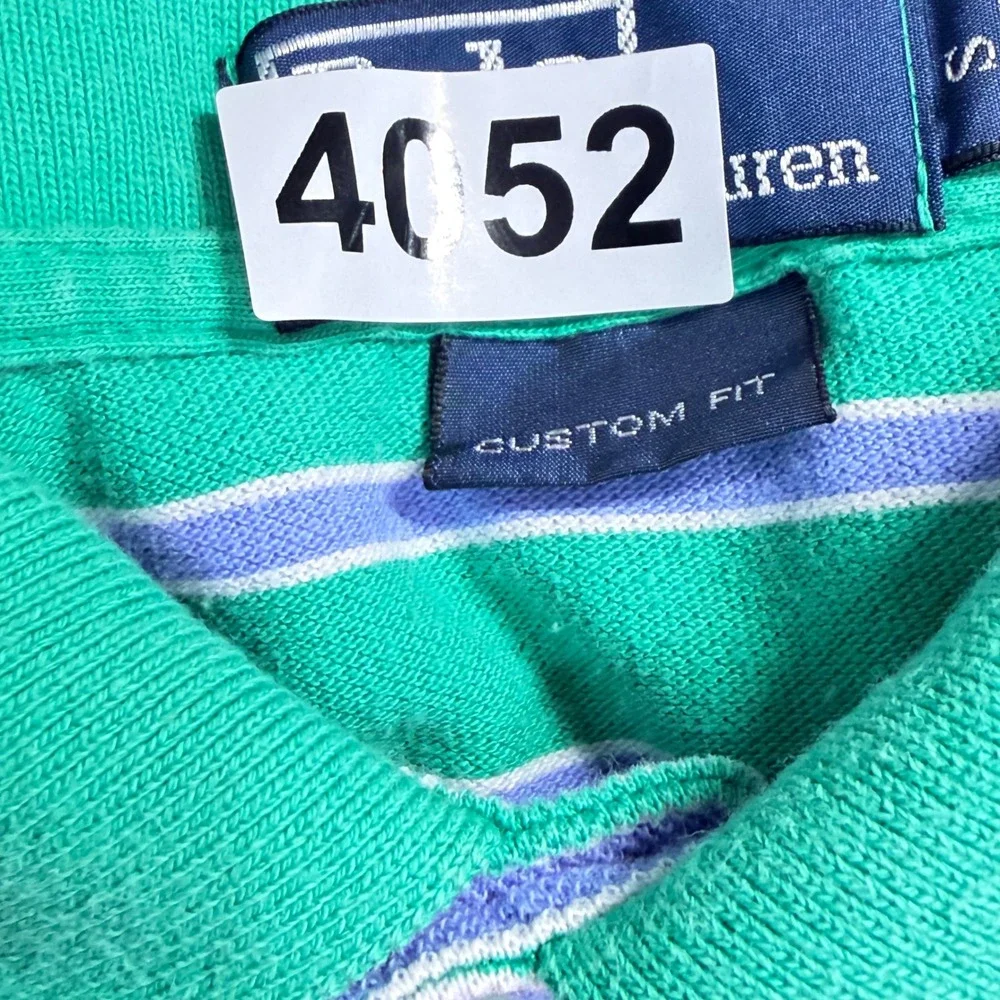 Vintage Polo Ralph Lauren Polo Shirt Mens Small Green Purple Striped Custom Fit